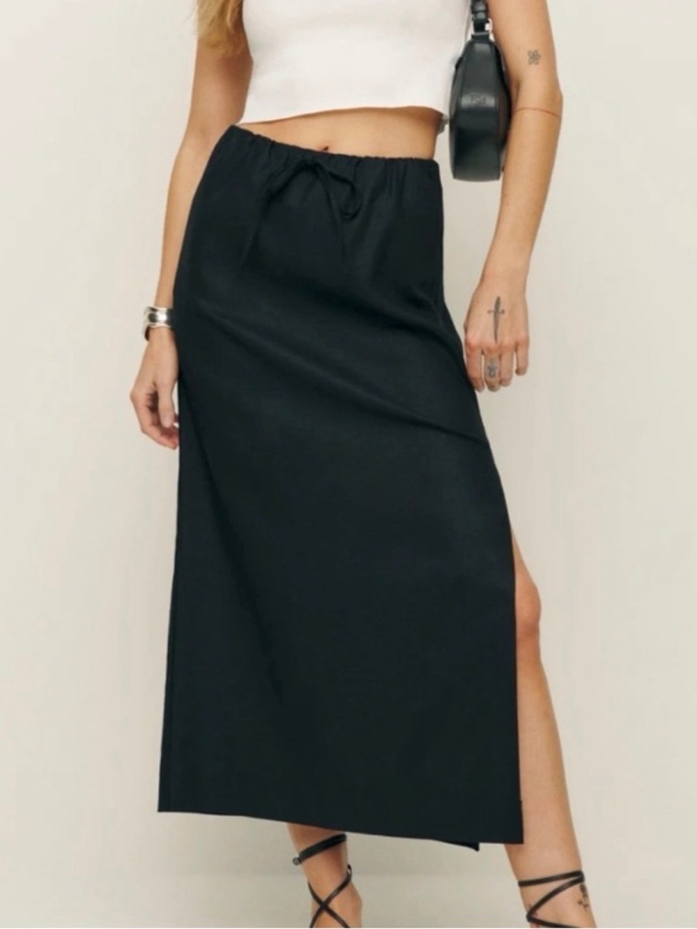 Reformation Elsa Linen Midi Skirt, NEW